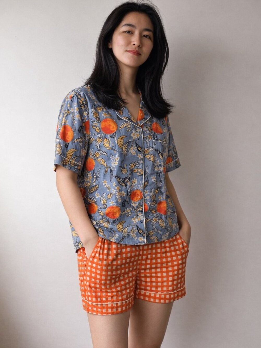 Yaza Peaches Orange Pajama Set with Travel Pouch